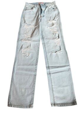 Revice High Waisted Straight Leg Jeans Distressed Denim Light Wash Size 26 Women